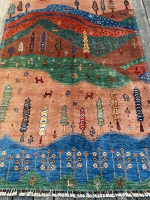 Tapete tribal paquistanês novo feito à mão de boa qualidade, cena pastoral, 5x7 - Imagem 1 de 4