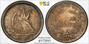 1837 SEATED HALF DIME PCGS MS 65 NO STARS SMALL DATE ENDEARING ORIGINAL GEM TYPE - Picture 1 of 12