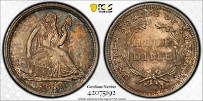 1837 SEATED HALF DIME PCGS MS 65 NO STARS SMALL DATE ENDEARING ORIGINAL GEM TYPE - Image 1 of 4