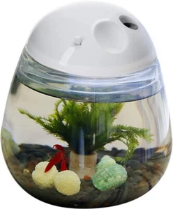 Fish Tank with Lid Desktop Round Fish Bowl and LED Lighting for Betta Fish Home - Picture 1 of 9