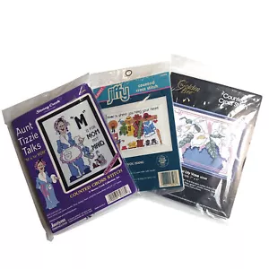 3 MINI CROSS STITCH KIT LOT: FLOWER, MOM IS NOT MAID, HOME HEART BM - Picture 1 of 5