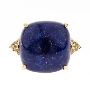 Gin and Grace Billie 14K Yellow Gold Cushion-Cab Lapis Ring 25.47tcw Cocktail - Picture 1 of 31