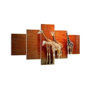 Wandbilder 125x70cm 5 tlg Leinwandbild Tiere Giraffen Zoo Familie Bilder - Bild 1 von 10