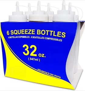 Squeeze Bottles, Plastic, Wide Mouth (Clear (Pack of 6), 32 Ounces) - Picture 1 of 9