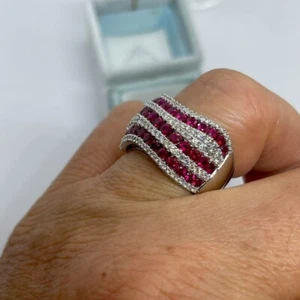 3Ct Round Cut Lab Created Ruby Engagement Band Ring 14k White Gold Plated Silver - Picture 1 of 6