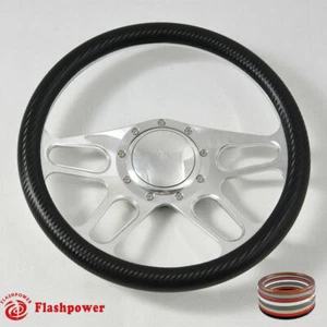 14" Polished Billet Steering Wheel Carbon Vinyl Full Wrap Blazer GMC W/Horn - Picture 1 of 11