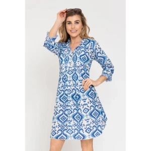 AT LAST Dress 18 Blue & White Cotton Annabel Ikat Print Kaftan Tunic - Picture 1 of 16