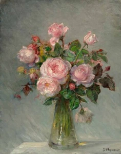 Bertha Wegmann Roses In A Glass Vase Canvas Print 16 x 20 - Picture 1 of 4