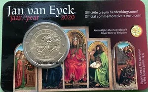 Belgio 2 euro 2020 Jan van Eyck CoinCard carta moneta olandese moneta euro - Foto 1 di 3