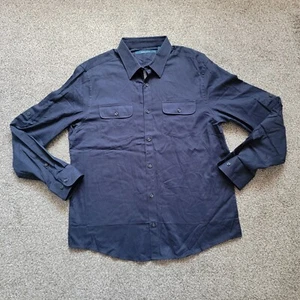 Perry Ellis The Untucked Shirt Mens Long Sleeve Woven Shirt Dark Blue Sz Large - Picture 1 of 13