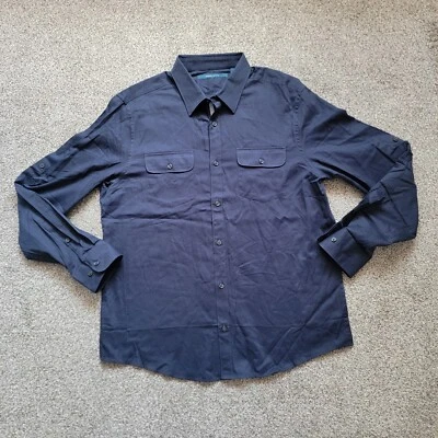 Perry Ellis The Untucked Shirt Mens Long Sleeve Woven Shirt Dark Blue Sz Large - Image 1 of 4
