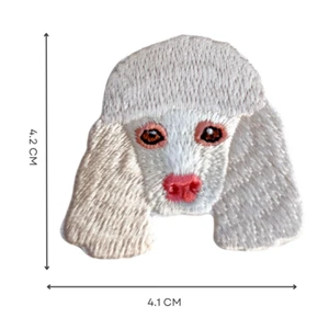 Weißer Chenille Pudel Aufbügler Patch Bügelbild Aufnäher DIY Gestickt Welpe - Bild 1 von 2