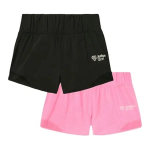 Justice Girls Running Shorts Black/Pink Size 10 Polyester Logo 2 Pair Set - Picture 1 of 14