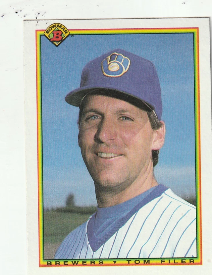 FREE SHIPPING-MINT-1990 Bowman Tom Filer #385 BREWERS PLUS BONUS CARDS - Image 1 of 1