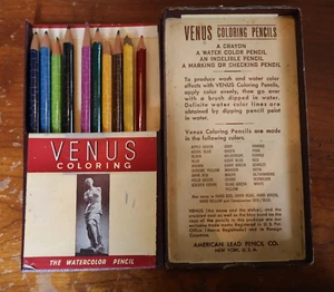 Vintage Venus Watercolor 10 Coloring Pencils American Lead Pencil Co In Box - Picture 1 of 4