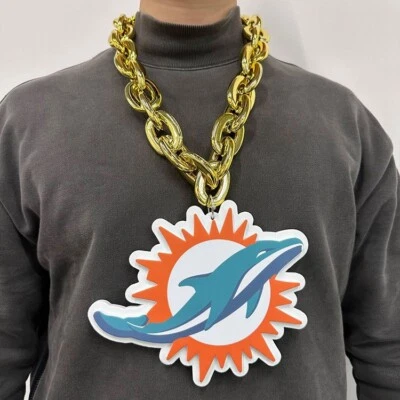 New NFL Miami Dolphins GOLD Big Fan Chain Logo Necklace Free Fast Ship