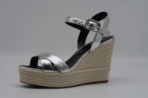 Sergio Rossi Rope Wedge Platform Women's Leather Sandals Silver Size US 8 EU 38 - Picture 1 of 15