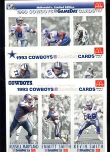 1993 GameDay 93 Dallas Cowboys McDonalds Karte Komplettsatz Blatt A B C - Bild 1 von 4