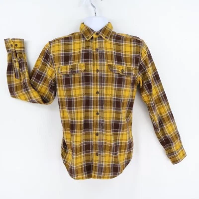 George Long Sleeve Flannel Button Up Shirt Mens S Yellow Brown Plaid 100% Cotton - Image 1 of 4