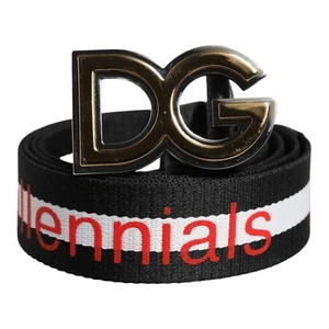 DOLCE & GABBANA Belt Men Black Cotton Logo Print DG Buckle 90cm / 36in 370usd - Picture 1 of 7