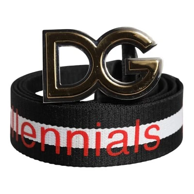 DOLCE & GABBANA Cinturón Hombre Negro Algodón Logo Estampado DG Hebilla 90cm/36in 370usd Foto 1 de 4
