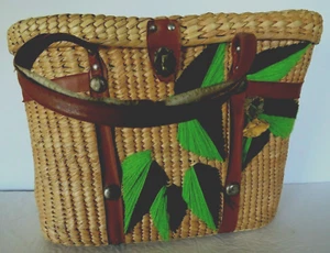 Vtg Woven Straw Purse Bag Tote Large Boho Style Beach Market Raffia Travel Boho - Picture 1 of 11