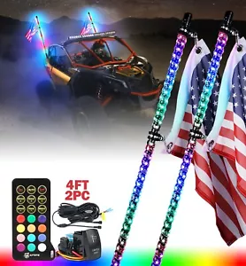 2X4FT RGB Spiral Chase Whip Light w/ US Flag & Remote for Can-Am Commander 1000 - Foto 1 di 7