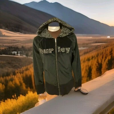 SWEET Hurley Velvet 2in1 Reversable Solid Blk/Gr Leopard Print Full Zip Hoodie  - Image 1 of 4