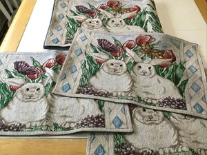 Easter Spring Tapestry Table Runner + 3 Placemats Bunnies Tulips Butterflies - Picture 1 of 10