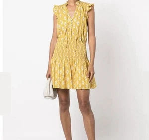 Veronica Beard Rayna Botanical Dress Mini Ruffled Ruched Size 2 Yellow Floral - Picture 1 of 15