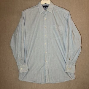 Tommy Hilfiger White Blue Striped Mens Size M / 15 Button Down Long Sleeve Shirt - Picture 1 of 8
