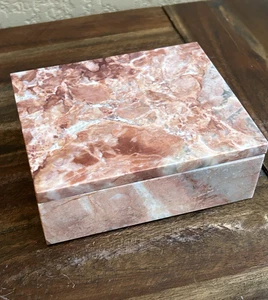 Handcrafted Pink Marble Trinket Box – Made in Pakistan, Stone Lidded Decor - Picture 1 of 13