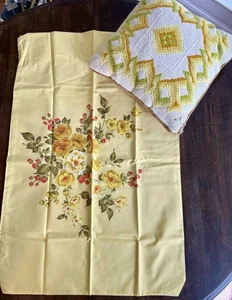 Vintage Dan River Floral Gelb Perkal Laken Set mit Kissenbezügen & Überwurf - Bild 1 von 11
