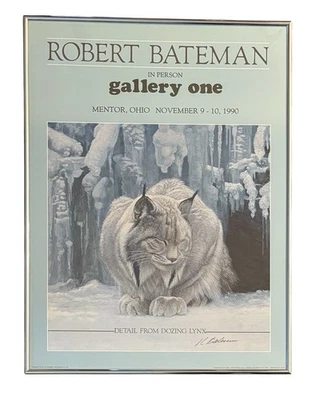 Un póster enmarcado de galería firmado por Robert Bateman “Dozing Lynx” Foto 1 de 4