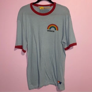 Aviator Nation Venice Rainbow Ringer Tee Men Size L Casual Retro Collegiate - Picture 1 of 10