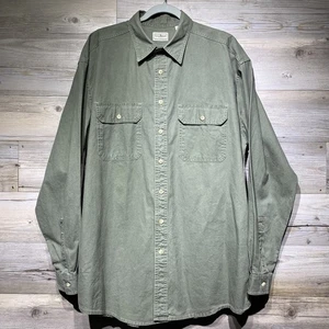 Vintage LL Bean Button Up Shirt Mens Large Tall Army Green Canvas Canada Outdoor - Picture 1 of 5