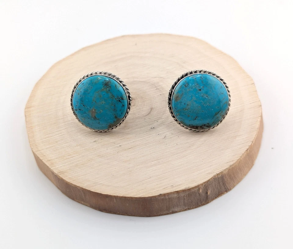 Men's Cuff Links Sterling Silver Kingman Turquoise Stone Navajo Accessory - Image 1 of 4