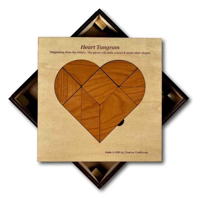 Heart Tangram Puzzle | Personalizable Wood Brain Teaser - Image 1 of 4