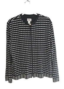 Chico’s Travelers Black White Striped Zip Front Long Sleeve Jacket Womans lg - Picture 1 of 4