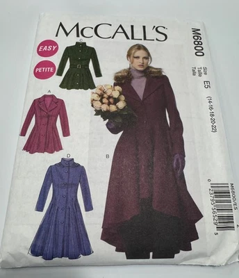 McCall 6800 Sz 14-22 Tailored Coat Long & Short High Low Lined Wool Fur Pattern - Image 1 of 4