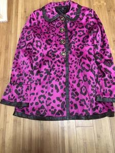 Fuchsia & Black Mid Length Coat Jacket Size Medium By Sele - Picture 1 of 9