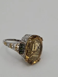 Djoy Sterling Silver Yellow Quartz Green Gemstone Accent Large Ring Size 9 - Picture 1 of 14