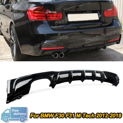 For BMW F30 F31 M-Sport 2012-2018 Rear Bumper Diffuser Twin Exhaust Gloss Black - Image 1 of 4