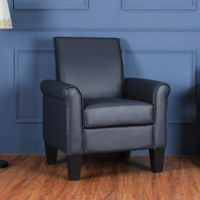 Poltrona confortável moderna de couro sintético sofá solteiro estofado sala de estar EUA - Imagem 1 de 4