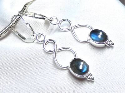 Ohrhänger 925 Silber Klappbrisur Labradorit Cab. mit Blauschimmer UNIKAT NEU - Bild 1 von 4