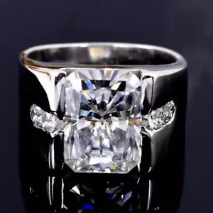 6Ct Radiant Cut Simulated Diamond Men's Engagement Ring 14K White Gold Plated - Picture 1 of 6
