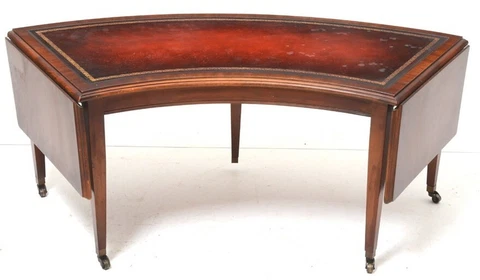 Regency Style Mahogany Wood and Leather, Drop-Leaf Coffee Table Cover