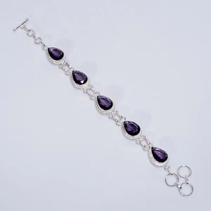 Amethyst Gemstone Vintage Handmade 925 Sterling Silver Bracelet 6-8" W393 - Picture 1 of 5