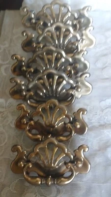 Vintage Set of 6 2 sized  Brass Cont B 1992 Dresser Drawer Pulls Complete set - Image 1 of 3