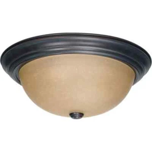 3-Light Mahogany Bronze Flush Mount with Champagne Linen Washed Glass Shade - Picture 1 of 2